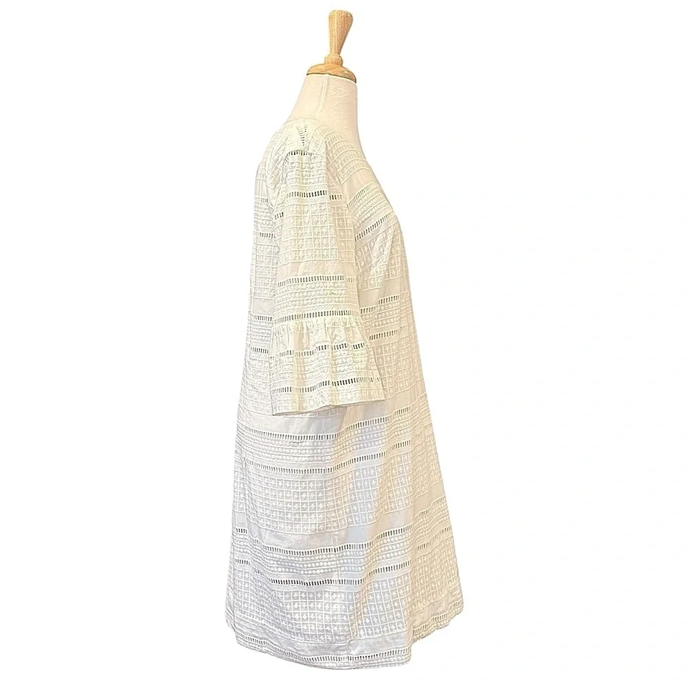 J. Crew White Eyelet Embroidered 100% Cotton Flutter Sleeve Shift Mini Size 10